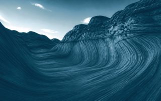 Cânion com camadas de rocha como ondas sonoras ao entardecer